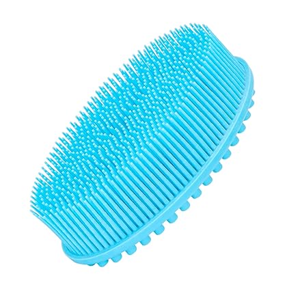 Silicone Bath Shower Loofah Brush, 100% Silicone Gentle Back Scrubber, Best Body exfoliating loofa Brush Gift for Baby Kids Men Father Mother Wife Family (Blue)