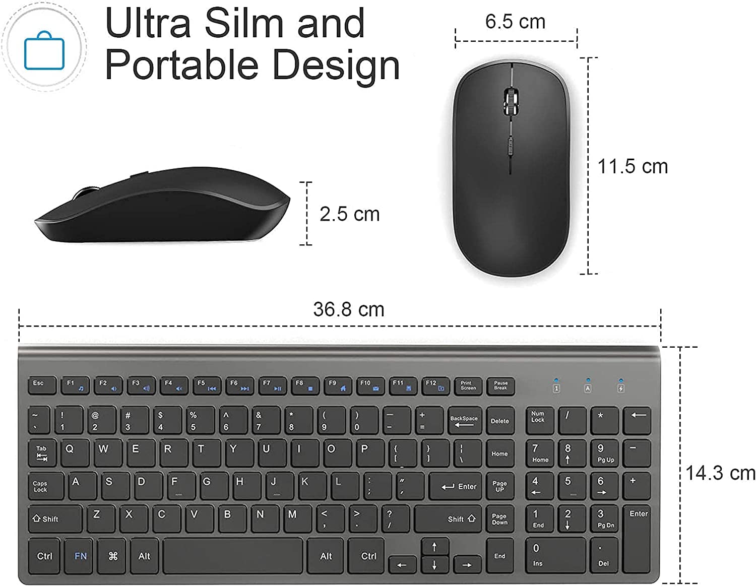 Wireless Keyboard and Mouse,J JOYACCESS 2.4G Ergonomic and Slim Wireless Computer Keyboard Mouse Designed for Windows, PC, Laptop,Tablet - Black Grey