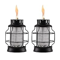 TIKI Brand Table Torch Lantern Metal, Decorative Torch for Outdoor Lawn Patio Garden, 7.20 Inch Black 2-Pack, 1121120