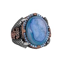 KAMBO Eagle Claw 925 Sterling Silver Ring with Natural Druzy Quartz: Blue, Navy, Green, Brown Variations