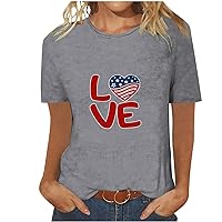 4th of July Love Letter Print Shirt Women American Flag Patriotic Tee Tops Memorial Day Gift American Proud Blouses