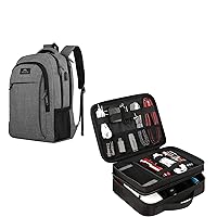 MATEIN Travel Laptop Backpack &Electronics Travel Organizer Bundle| Anti Theft Durable Laptops Backpack School Computer Bag &Waterproof Electronic Accessories Case Double Layer Cable Storage Bag