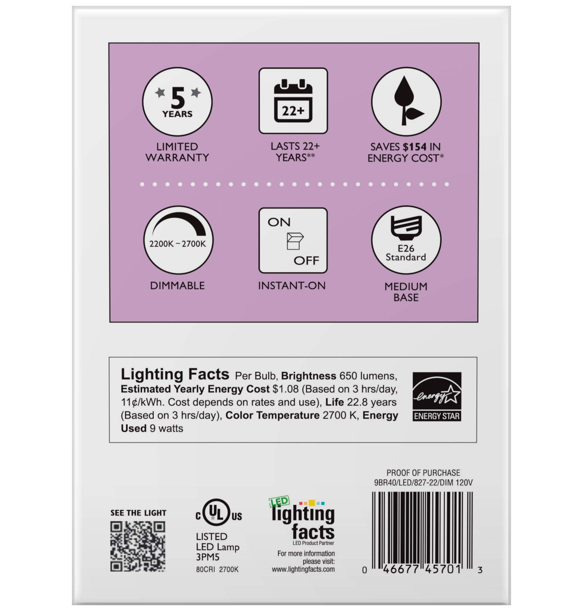 PHILIPS LED 457010 9w BR40 LED Dimmable Flood Soft White Bulb-65w equiv, 1 Count (Pack of 2)