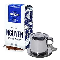 Nguyen Coffee Supply - Coffee Lovers Gift Set with Truegrit Robusta Coffee and Stainless Steel 4oz Phin Filter: Medium Roast Ground Coffee Beans, Vietnamese Grown and Direct Trade, Organic, S