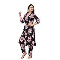 Rayon Beautiful Floral Printed Dress Softness Indian Suit Long Kurti Pant Set