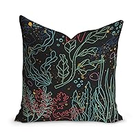 Decorative Throw Pillow Cover Dark Background Aquatic Plants Small Fish Coral Bubble Gold Throw Pillow Case Pillowcase Cushion Covers for Sofa Couch Bed Car,Square 16 X 16 Inches
