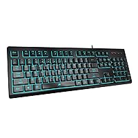 Light Up Quiet Gaming Keyboard - Membrane Silent Wired Keyboard with Low Profile Lighted Key for Computer, Windows PC Gamer - Full Size, Black