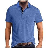 Men's Polo Shirts Summer Short Sleeve Casual 3 Button T-Shirts Classic Basic Golf Work Tees Tops with Pocket