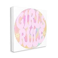 Stupell Industries Girls Rule Phrase Pink Retro Tie Dye Pattern Canvas Wall Art, 17 x 17