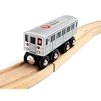 Munipals New York City Subway Wooden Railway (A Division/IRT) 3 Train/7 Avenue Express–Child Safe and Tested Wood Toy Train