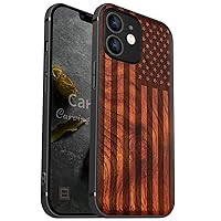 Carveit Magnetic Wood Case for iPhone 12 Mini Case [Natural Wood & Black Soft TPU] Shockproof Protective Cover Unique & Classy Wooden Case Compatible with MagSafe (American Flag-Rosewood)
