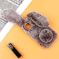 for iPhone 11 Rabbit Case Soft Fur Handmade Fluffy Furry Cute Bunny Stylish Plush Rabbit Cover Case Funny Warm Big Ear Bling Crystal Rhinestone Bowknot Ultra Light Shell for iPhone 11 Case Brown