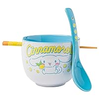 Silver Buffalo Sanrio Cinnamorll Holding Lemon Boxed Ceramic Ramen Bowl With Chopsticks and Spoon 20 Ounces