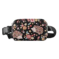 Floral Cute Hedgehogs Belt Bag for Women Men Water Proof Sling Bags with Adjustable Shoulder Tear Resistant Fashion Waist Packs for Outdoor Sports