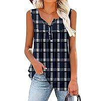 BETTE BOUTIK Casual Long Tank Tops Graphic Sleeveless tees for Women Fashion Cute Tank Tops for Teen Girls Tunic Sleeveless Blouse DBluePlaid Large