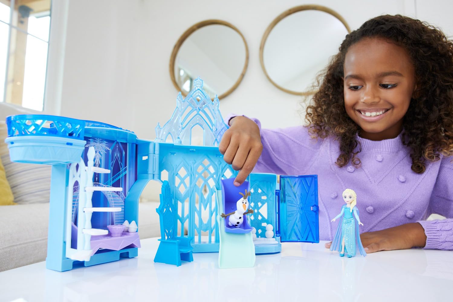 Mattel Disney Frozen Toys, Elsa Ice Palace Storytime Stackers, Castle Doll House Playset with Small Doll & 8 Accessories,Blue