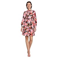 Donna Morgan Women's Long Sleeve Mock Neck Floral Printed Fit and Flare Dress