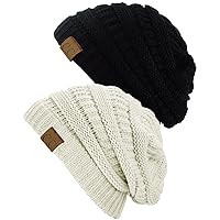 C.C Trendy Warm Chunky Soft Stretch Cable Knit Beanie Skully, 2 Pack