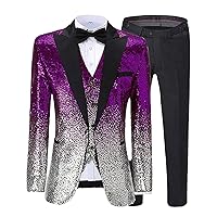 Mens 3 Pieces Shiny Sequin Suit Peak Notch Lapel for Wedding Party Groom Banquet Nightclub Blazer+Vest+Pant Set