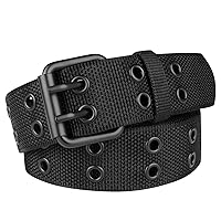 Drizzte Plus Size Mens Belt 100-170cm Nylon Webbing Double Grommet Belt for Mens Womens Unisex Black