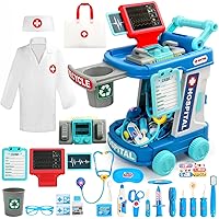 Doctor Toys for 2 3 4 Year Old Girl Boy 28 Pieces Dentist Vet Toddlers Girls Toys for Ages 2-4 3-5 5-7 Pretend Play Dress Up Kids Doctor Costume with Cart Set Medical Kit 2 3 4 5 6 Year Old Girl Gift