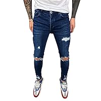 Andongnywell Men's Ripped Skinny Jeans Distressed Slim Trouser Destroy Stretch Biker Denim Pants Trousers