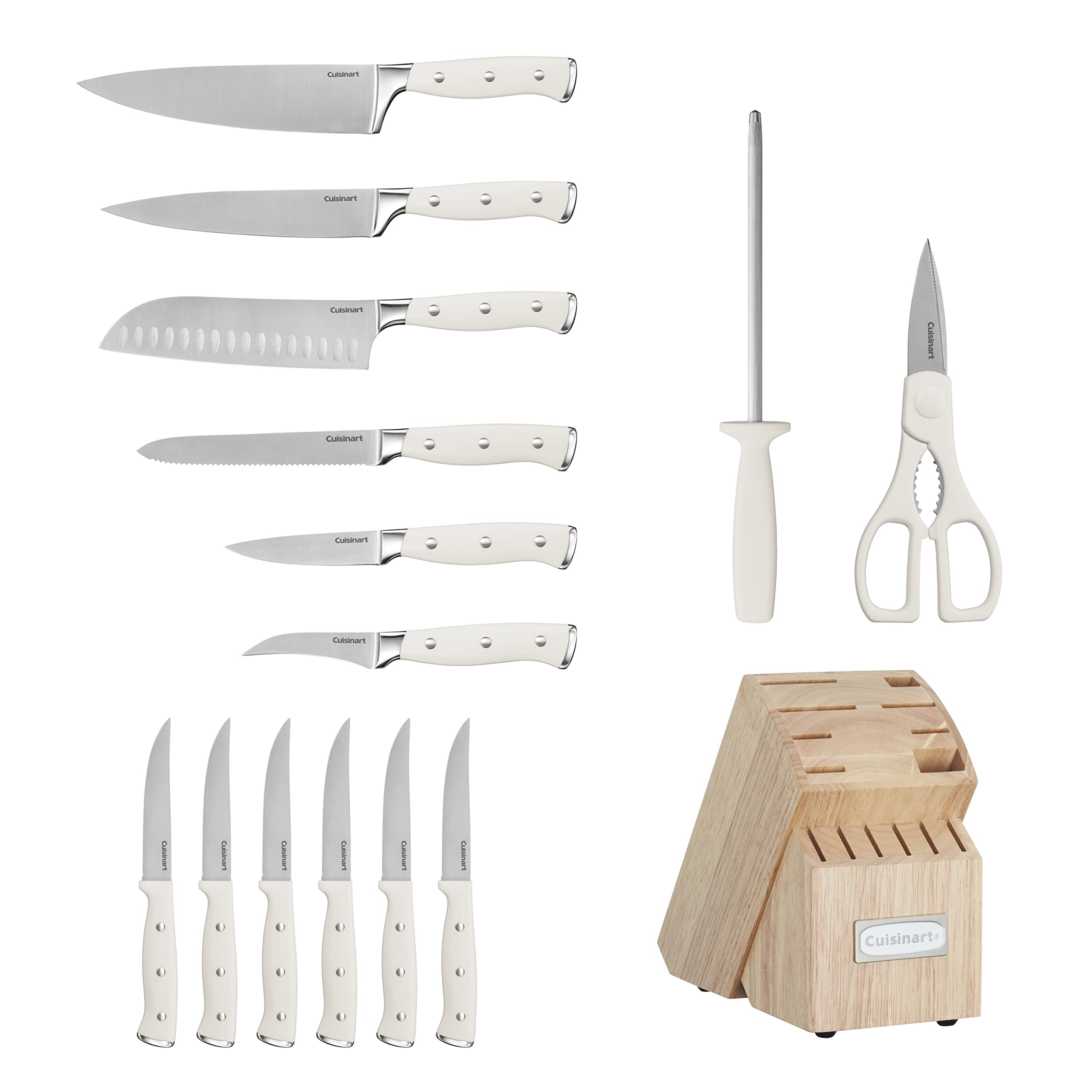 Cuisinart C77CTR-15P Classic Forged Triple Rivet, 15-Piece Knife Set with Block, Superior High-Carbon Stainless Steel Blades for Precision and Accuracy, Natural