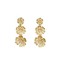 Laura Ashley Womens Jewelry Gold and Silver Triple Flower Drop Floral Dangle Earrings with Crystal