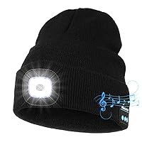 Unisex Bluetooth Beanie with Light, Upgraded Musical Knitted Cap with Headphone and Built-in Stereo Speakers & Mic, LED Hat for Running Hiking, for Men Women Dad (Black)