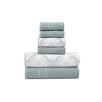 Modern Threads Capri 6-Piece Reversible Yarn Dyed Jacquard Towel Set - Bath Towels, Hand Towels, & Washcloths - Super Absorbent & Quick Dry - 100% Combed Cotton, Ivy