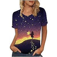 Women's Landscape Graphic Shirts Summer Vintage Short Sleeve Crewneck Tops Casual Tees Loose Fit Blouses