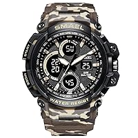 Camouflage Military Watch Men Waterproof Dual Time Display Mens Sport Wristwatch Digital Analog Quartz Watches 12H/24H Stopwatch Calendar Wrist Watch,Khaki