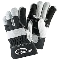 Galeton 2433-L Panther Double Palm Select Leather Gloves, Safety Cuff, Large, Black/Gray (Pack of 12)
