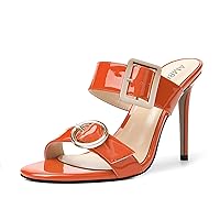 Womens Buckle Party Round Toe Patent Adjustable Strap Casual Stiletto High Heel Sandals 4 Inch