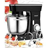 MIGECON Stand Mixer,Stainless Steel Bowl Portable Lightweight Kitchen Mixer, Dough Hook, Flat Beater Attachments, Splash Guard 10 Speeds with Whisk, 5.26 QT Black