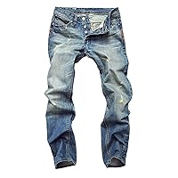 Andongnywell Men Ripped Slim Fit Straight Leg Denim Pants Straight Fit Biker Jeans with Holes Destroyed Skinny Trouser