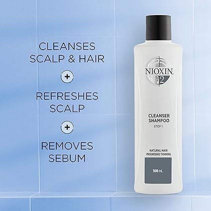 Nioxin System 2 Scalp Cleansing Shampoo with Peppermint Oil, Treats Dry and Sensitive Scalp, Anti-Hair Breakage, For Natural Hair with Progressed Thinning, 33.8 Fl Oz (Packaging May Vary)