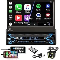 （Motorized） Single Din Car Stereo Compatible with Apple Carplay & Android Auto 7 Inch Flip Out Touchscreen Radio Car Stereo with Bluetooth| Mirror Link| Backup Camera/USB/AUX Input/AM/FM/Subwoofer/DSP