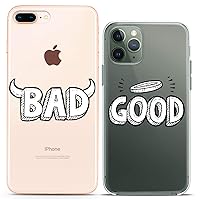 Matching Couple Cases Compatible for iPhone 15 14 13 12 11 Pro Max Mini Xs 6s 8 Plus 7 Xr 10 SE 5 Bad Good Relationship Best Friend Angel Devil Funny Clear Silicone Cover Anniversary Her Him