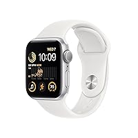 Apple Watch SE (2nd Gen) [GPS 40mm] Smart Watch w/Silver Aluminum Case & White Sport Band - M/L. Fitness & Sleep Tracker, Crash Detection, Heart Rate Monitor, Retina Display, Water Resistant