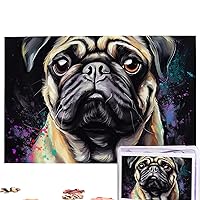 Portrait of Pug Puzzles 1000 Pieces Personalized Jigsaw Puzzles Photos Puzzle for Family Picture Puzzle for Adults Wedding Birthday (29.5