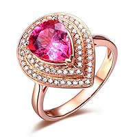 Amazing Design Fine Jewelry Pink Tourmaline Solid 14ct Rose Gold Diamond Wedding Engagement Ring Set