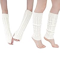 Women Winter Knit Leg Warmer and Arm Warmer Knit Long Ribbed Gloves Arm Wrist Warmer and Knit Long Socks Leg Ankle Warmer Winter Knit Arm Warmer and Leg Warmer Set for Women (White)