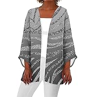 Cardigan Sweater for Women Retro Print 3/4 Sleeve Blouse Tops Coat Casual Duster Cardigans Lightweight Jackets