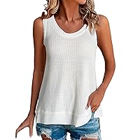 Summer Knit Tank Tops for Women 2024 Round Neck Splicing Vest Casual Sleeveless Tops Tunic Crochet Knitted