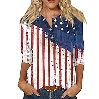 Women's 4th of July Shirts 3/4 Sleeve Tops Flag T-Shirt Crewneck American Patriotic Shirt Vintage Tunics Summer Tee