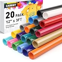 CAREGY Heat Transfer Vinyl HTV for DIY T-Shirts 12 Inches by 3 Feet Rolls (20 Pack)