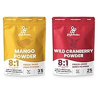 Jungle Powders Ultimate Tropical & Berry Powder Bundle - Freeze-Dried 5oz Mango & 3.5oz Wild Cranberry Powders - Perfect for Baking, Smoothies, and Flavoring