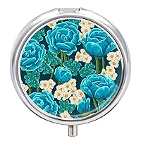 Round Pill Box Rose Flowers Portable Pill Case Medicine Organizer Vitamin Holder Container with 3 Compartments