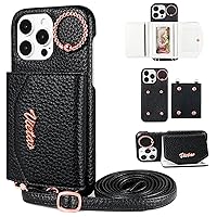 ZIFENGX-Case for iPhone 15 Pro Max/15 Pro/15 Plus/15, PU Leather Wallet Case with Crossbody Long Shoulder Strap Card Holder 360°Rotation Ring Kickstand Flip (iPhone 15 Pro Max,Black)